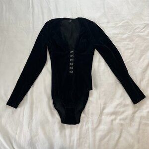 Icone Lingerie Black Velvet Ribbed Jessy Body Noir Bodysuit | Size M